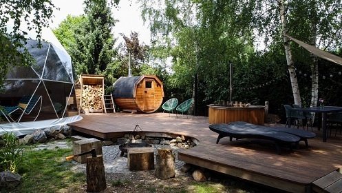 Glamping Mileč - IGLOO - sauna a koupací sud