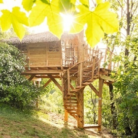 Glamping Treehouse a sauna - v�hled na Je�t�d