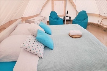 Glamping stany - v�hled na p�ehradu Slezsk� Harta